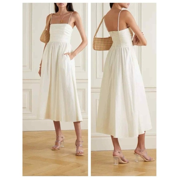 NEW Reformation Lissa Cotton Midi Dress White Ivory Removable Strap | US 0 UK 4 - Picture 1 of 16